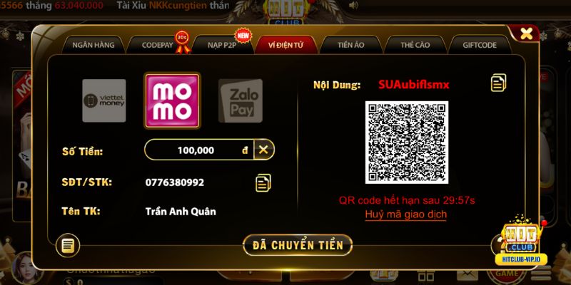 Hướng dẫn nạp tiền qua Ví điện tử